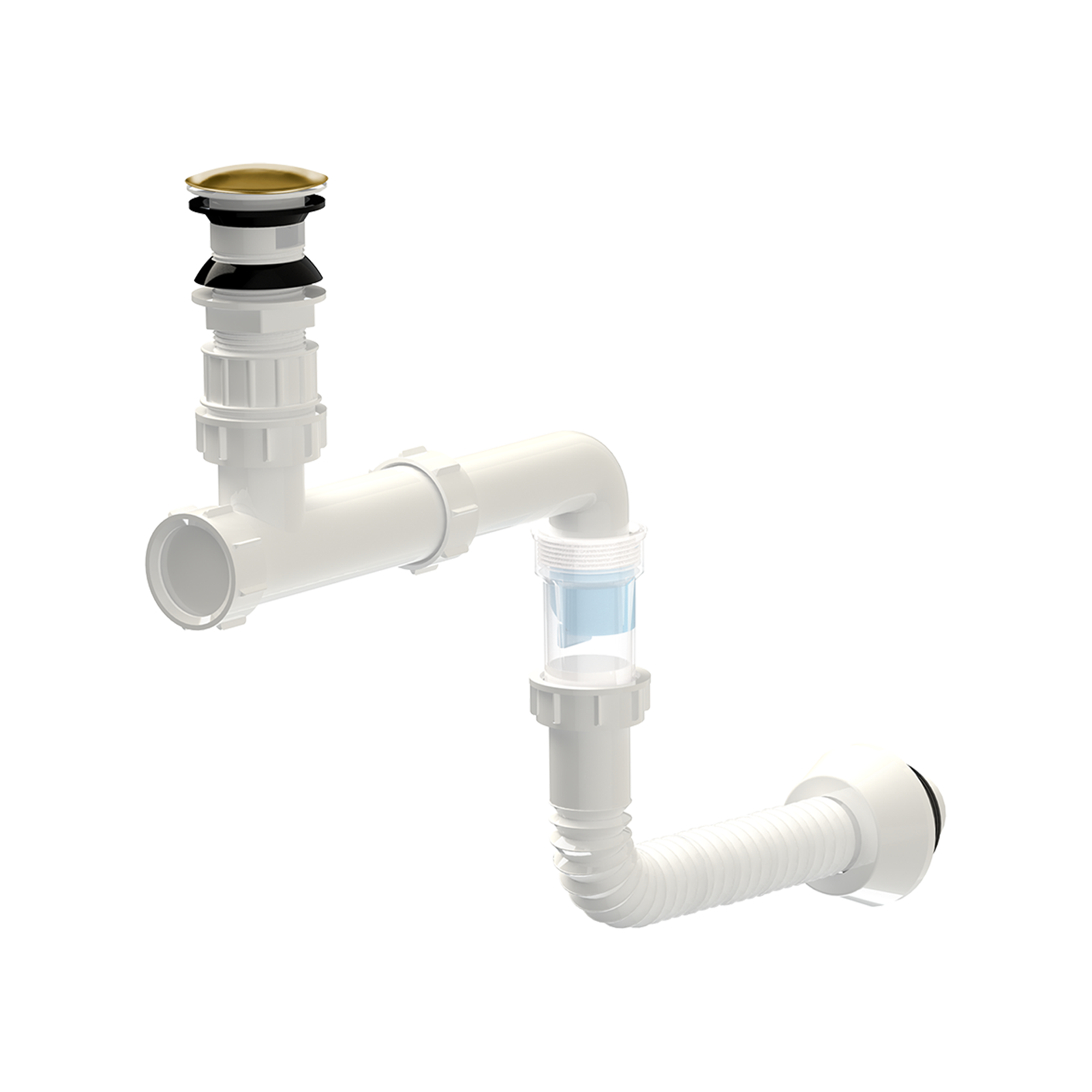 سیفون کم جای کابینتی با زیرآب اتومات